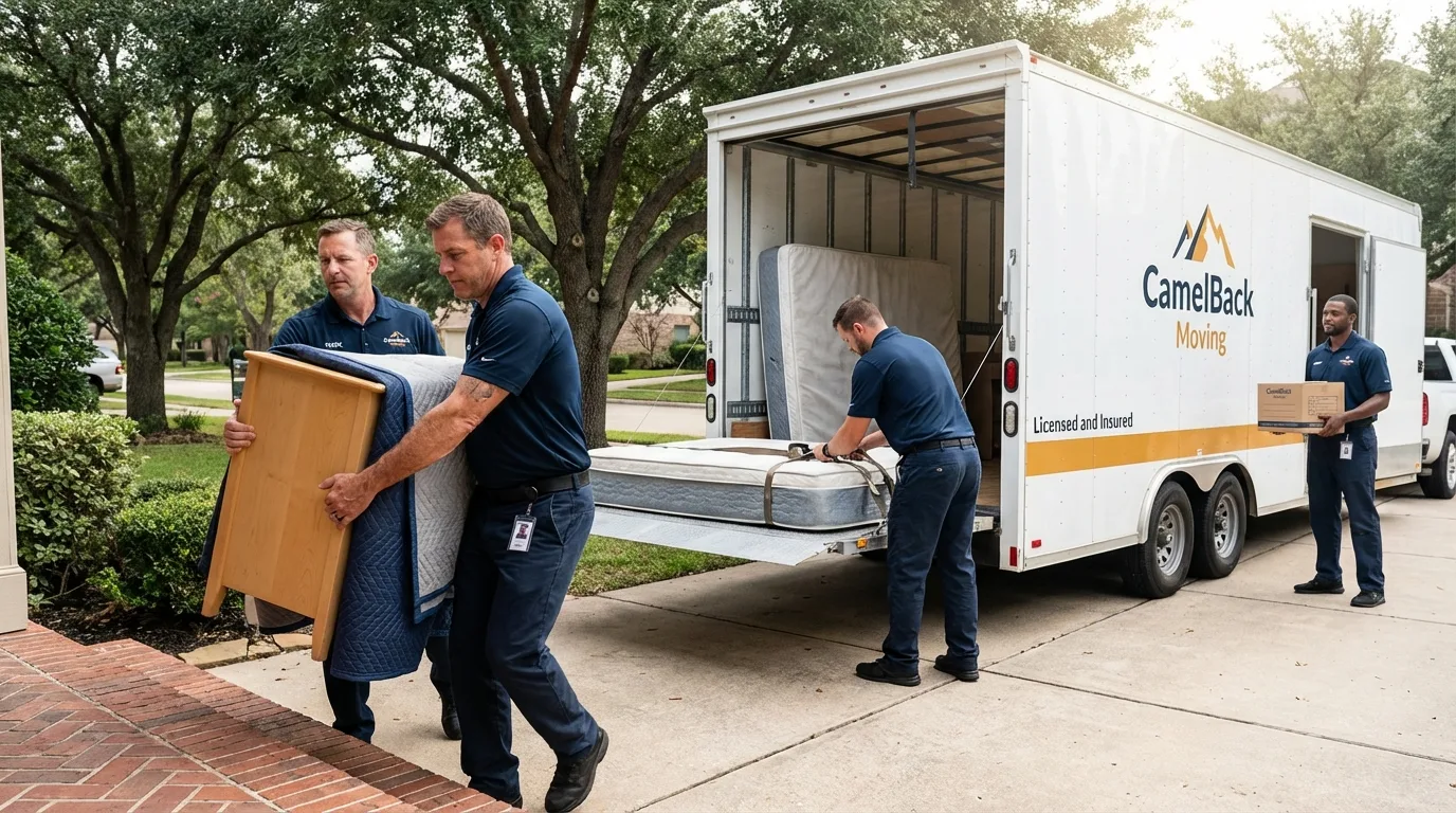 Crew loading residential truck for cross-state move from Fairplay, CO